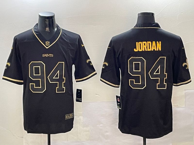 Men New Orleans Saints #94 Jordan Black Gold Throwback 2024 Nike Limited NFL Jersey style 1